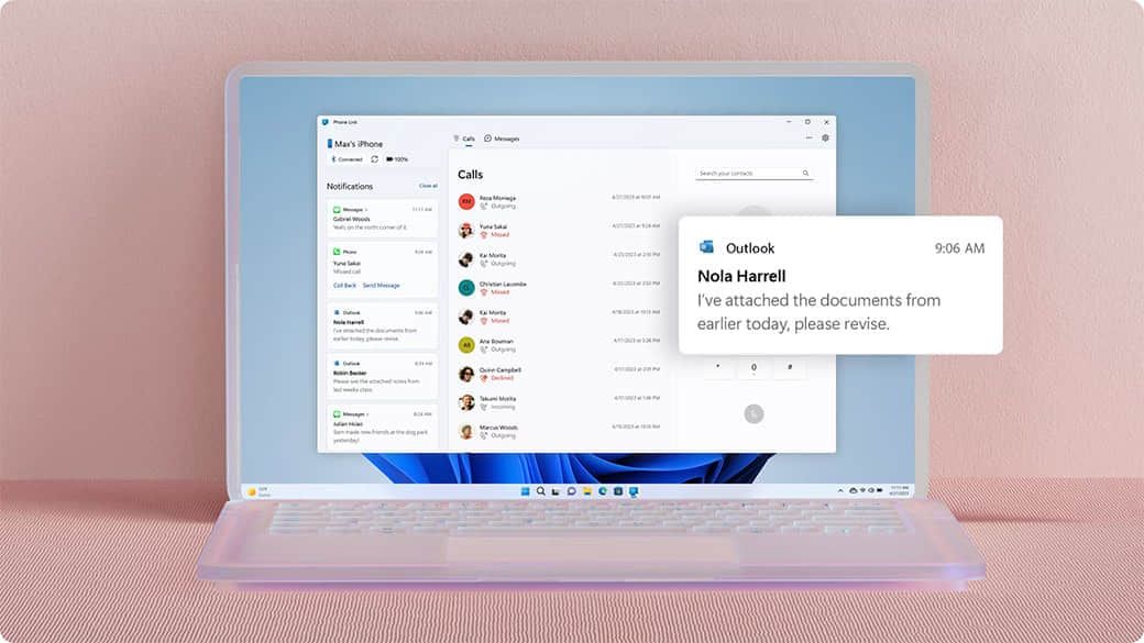MSFT-Phone-Link-window-with-Outlook-email-RW10RDD
