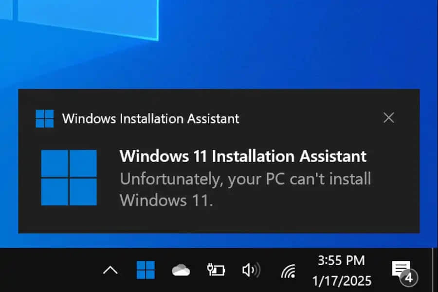 Unfortunately-your-PC-cant-install-Windows-10-notification-screenshot
