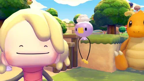 assets/pokemon-pokopia-player-character-taking-a-selfie-with-drifloon-and-a-dragonite-doll.jpeg